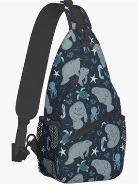 Navy Manatee & Sea Creature Sling Backpack